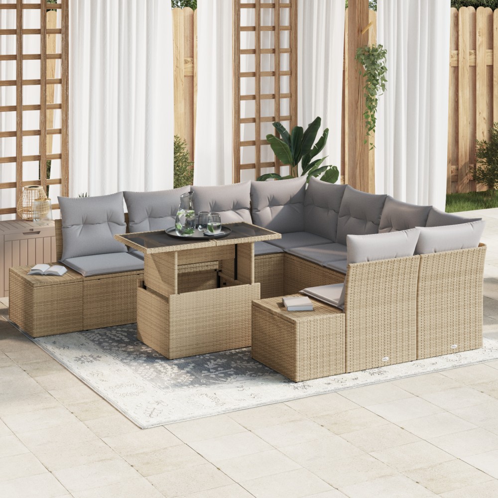 vidaXL Set de canapele pentru grădină Manual 9 pcs bej și gri deschis