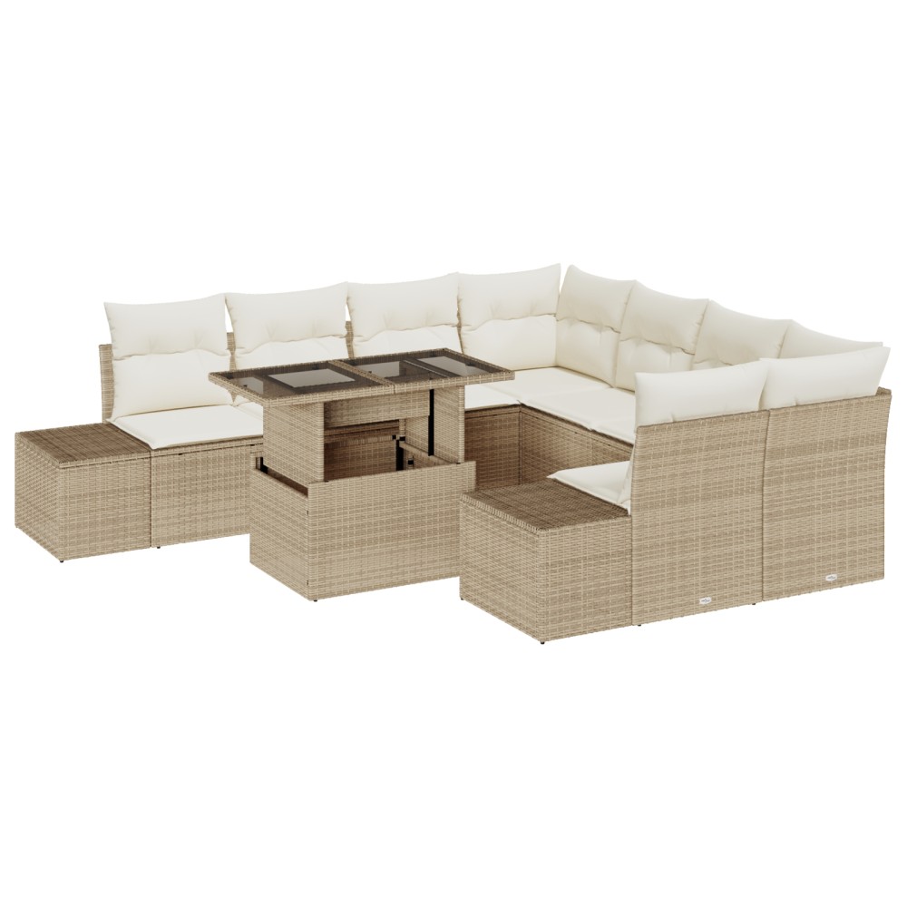 vidaXL Set de canapele pentru grădină cu pernă 9 pcs bej și crem
