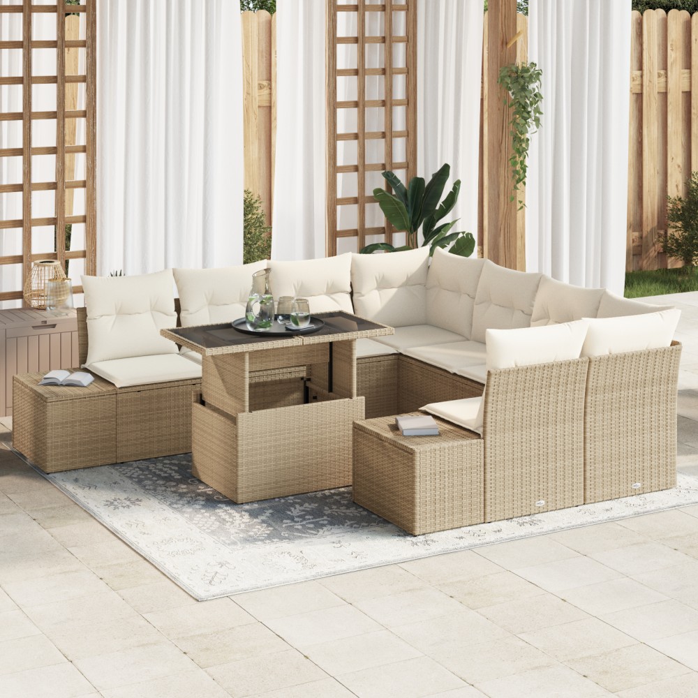 vidaXL Set de canapele pentru grădină cu pernă 9 pcs bej și crem