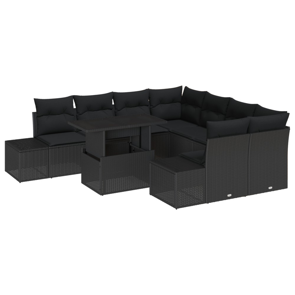 vidaXL Set de canapele pentru grădină 9 pcs Negru 100 x 55 x 73 cm