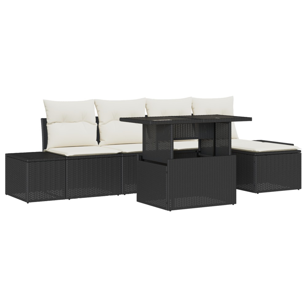 vidaXL Set sofă de grădină cu 6 piese și pernuțe, negru, din rattan și polyester.