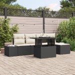 vidaXL Set sofă de grădină cu 6 piese și pernuțe, negru, din rattan și polyester.