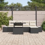 vidaXL Set sofă de grădină cu 6 piese și pernuțe, negru, din rattan și polyester.