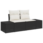 vidaXL Set sofă de grădină cu 6 piese și pernuțe, negru, din rattan și polyester.