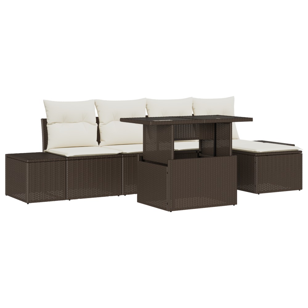 vidaXL Set de canapele pentru grădină cu pernă 6 pcs maro și crem