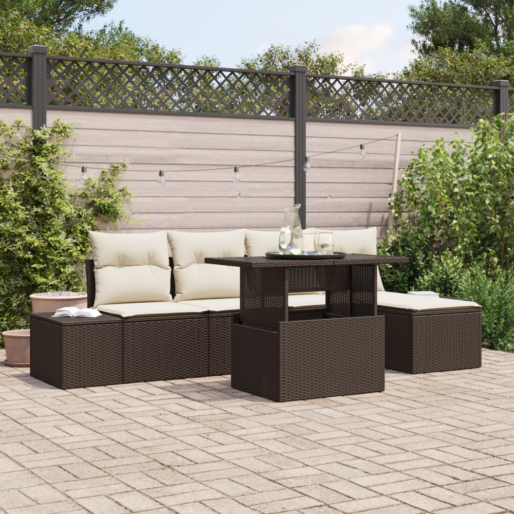 vidaXL Set de canapele pentru grădină cu pernă 6 pcs maro și crem