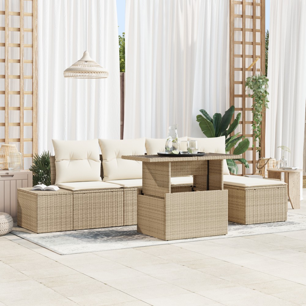 vidaXL Set de canapele pentru grădină cu pernă 6 pcs bej și crem