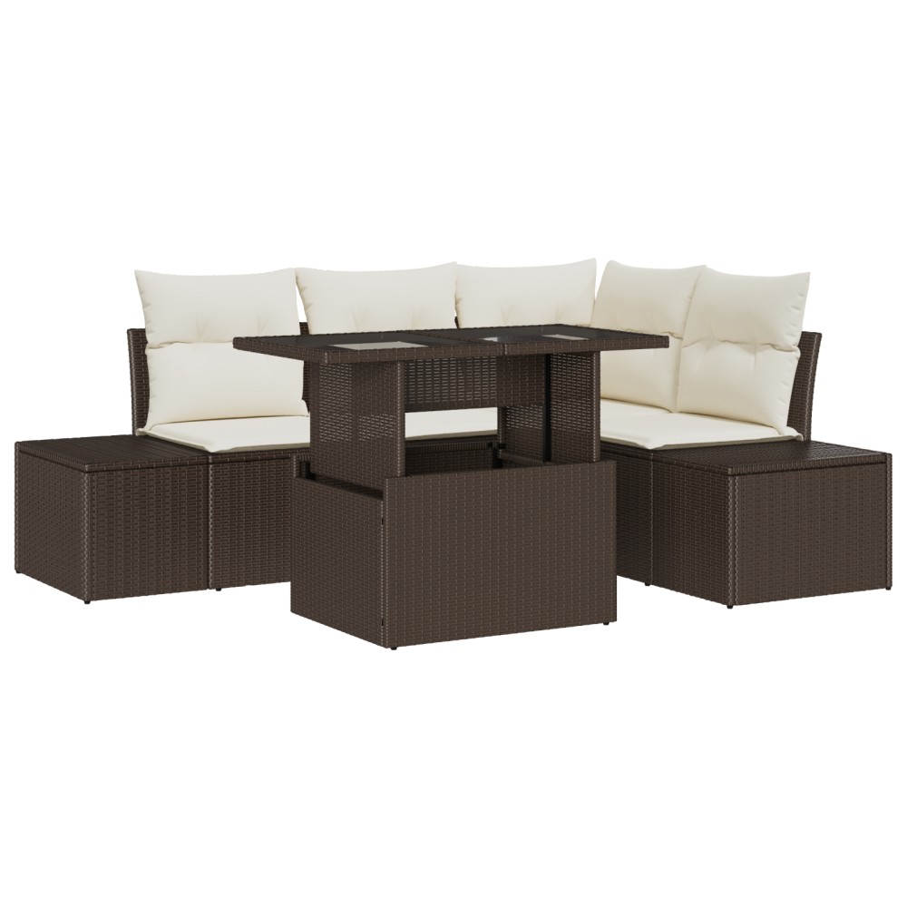 vidaXL Set de canapele pentru grădină cu pernă 5 pcs maro și crem