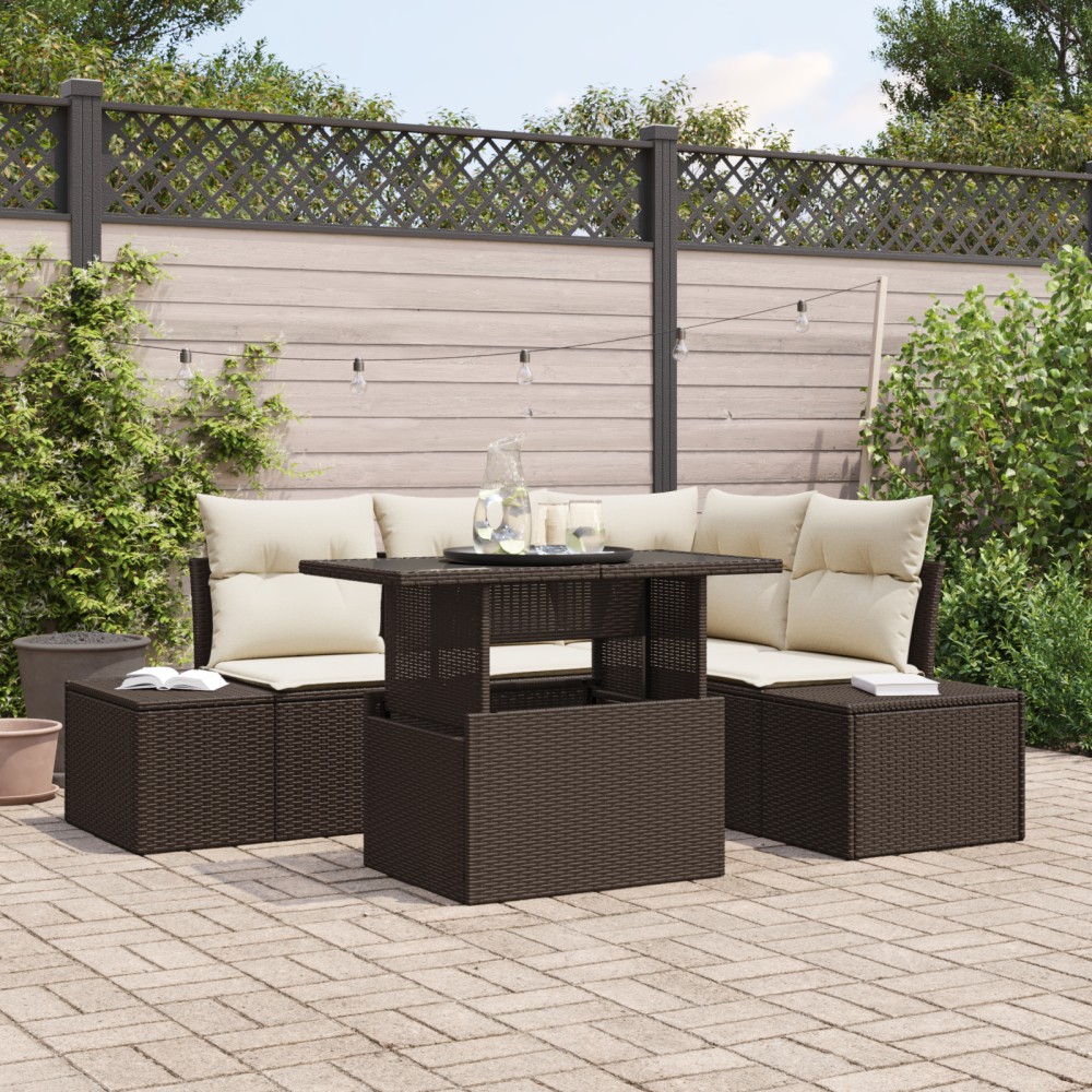 vidaXL Set de canapele pentru grădină cu pernă 5 pcs maro și crem