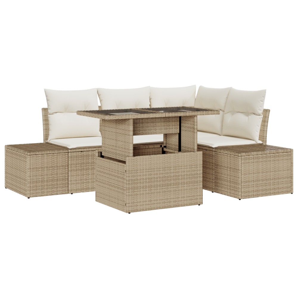 vidaXL Set de canapele pentru grădină cu pernă 5 pcs bej și crem