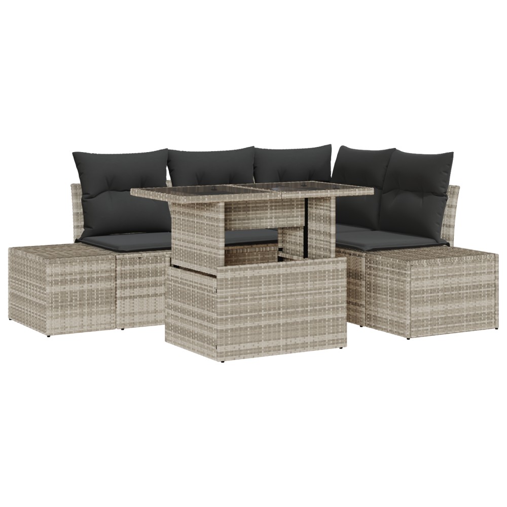 vidaXL Set de canapele pentru grădină cu pernă 5 pcs Gri deschis