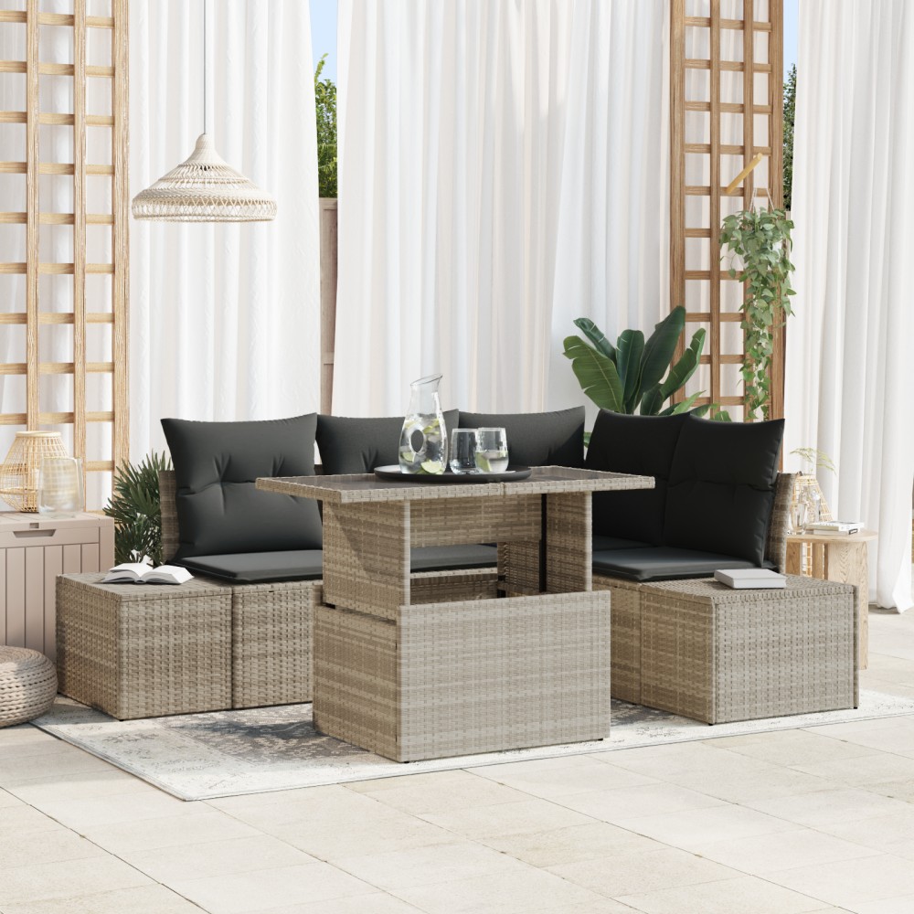 vidaXL Set de canapele pentru grădină cu pernă 5 pcs Gri deschis
