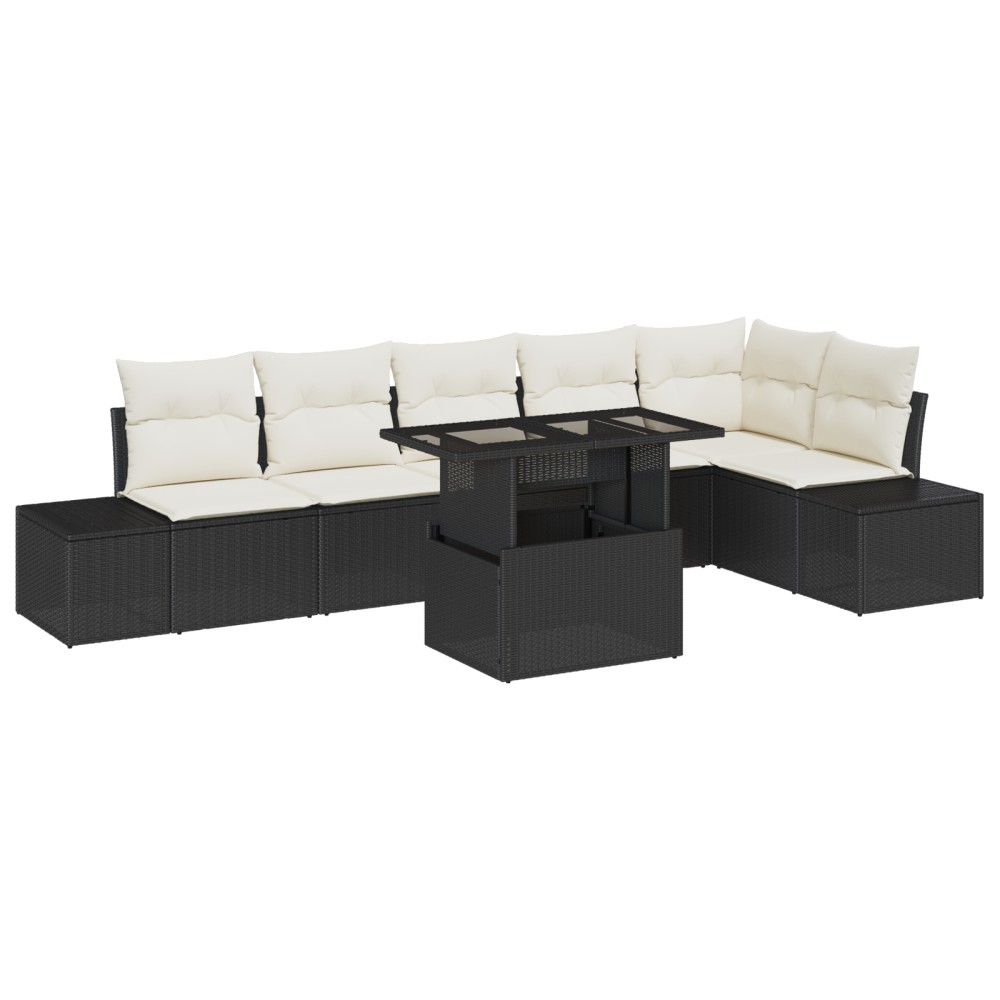 vidaXL Set de canapele pentru grădină cu pernă 7 pcs negru și crem