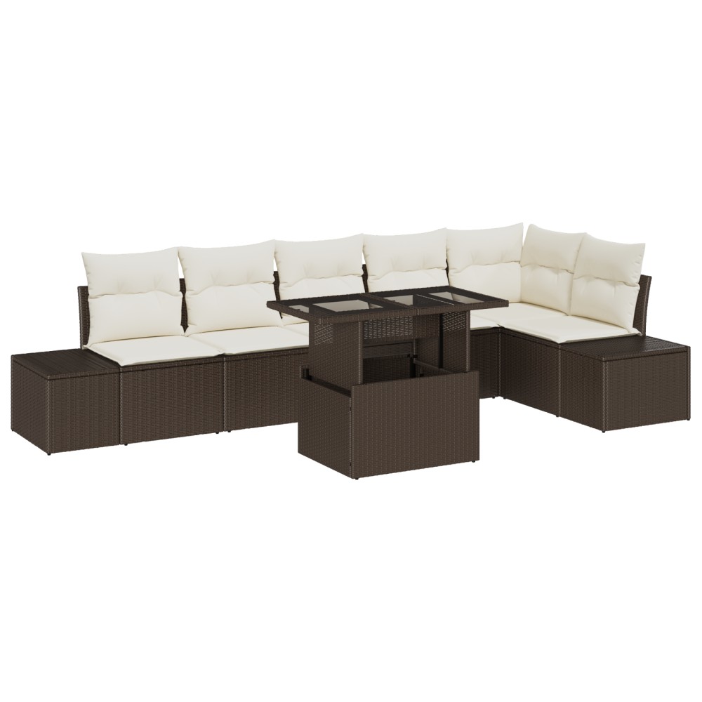 vidaXL Set de canapele pentru grădină cu pernă 7 pcs maro și crem