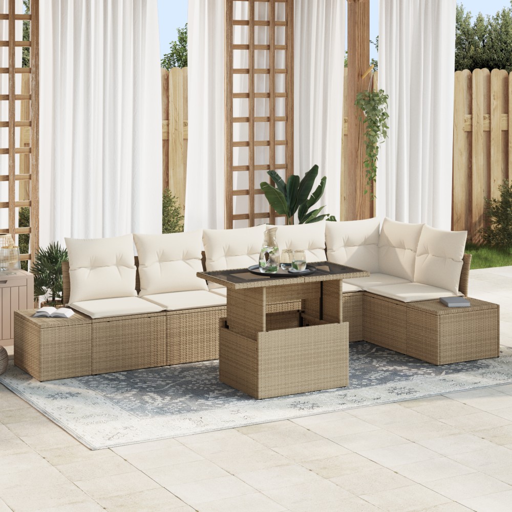 vidaXL Set de canapele pentru grădină cu pernă 7 pcs bej și crem