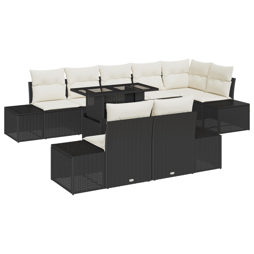 vidaXL Set de canapele pentru grădină cu pernă 9 pcs negru și crem