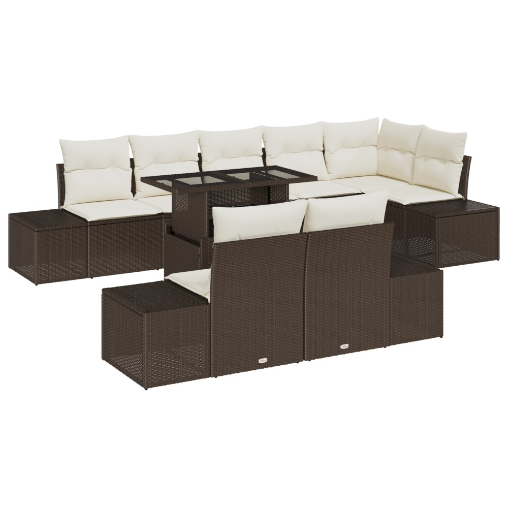 vidaXL Set de canapele pentru grădină cu pernă 9 pcs maro și crem