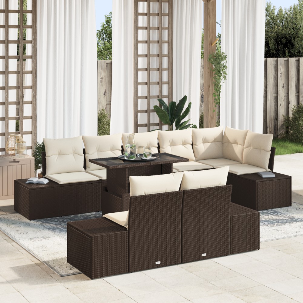 vidaXL Set de canapele pentru grădină cu pernă 9 pcs maro și crem