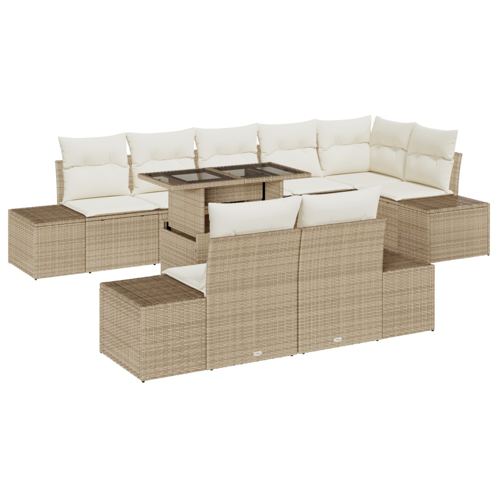 vidaXL Set de canapele pentru grădină cu pernă 9 pcs bej și crem