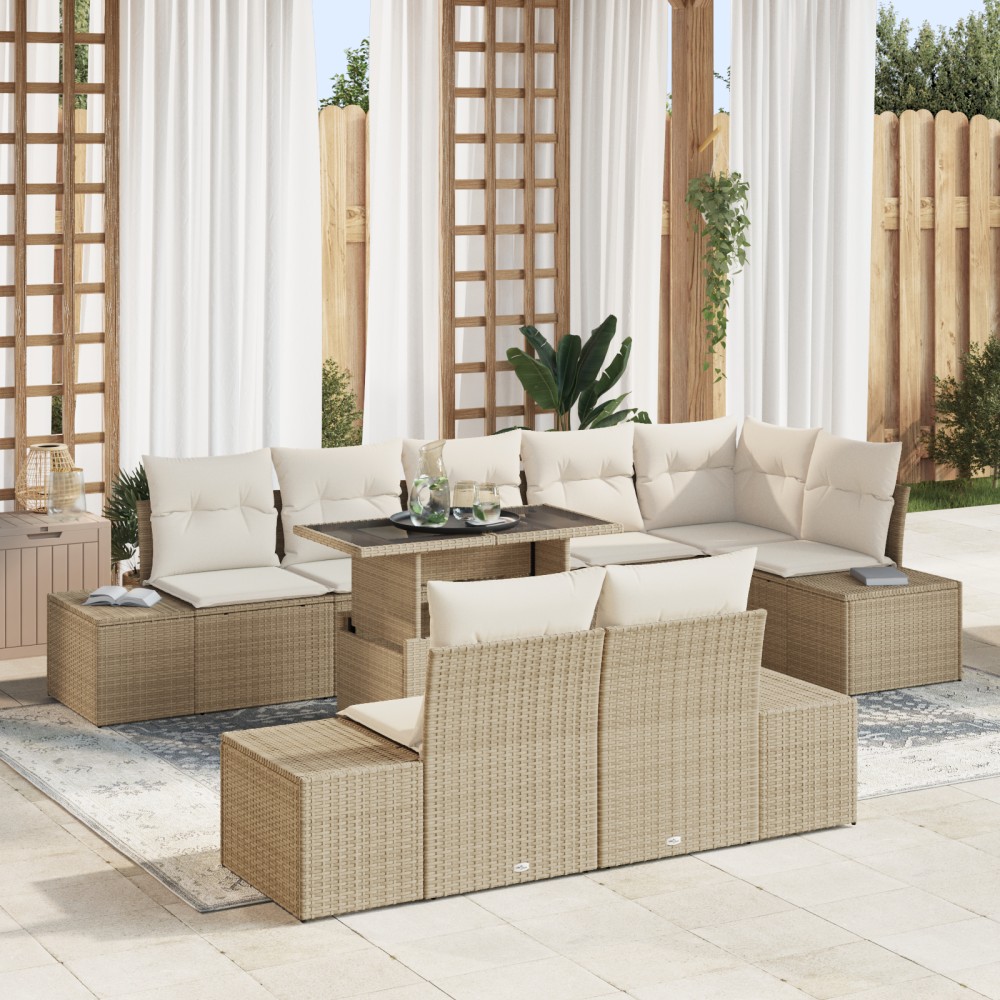 vidaXL Set de canapele pentru grădină cu pernă 9 pcs bej și crem
