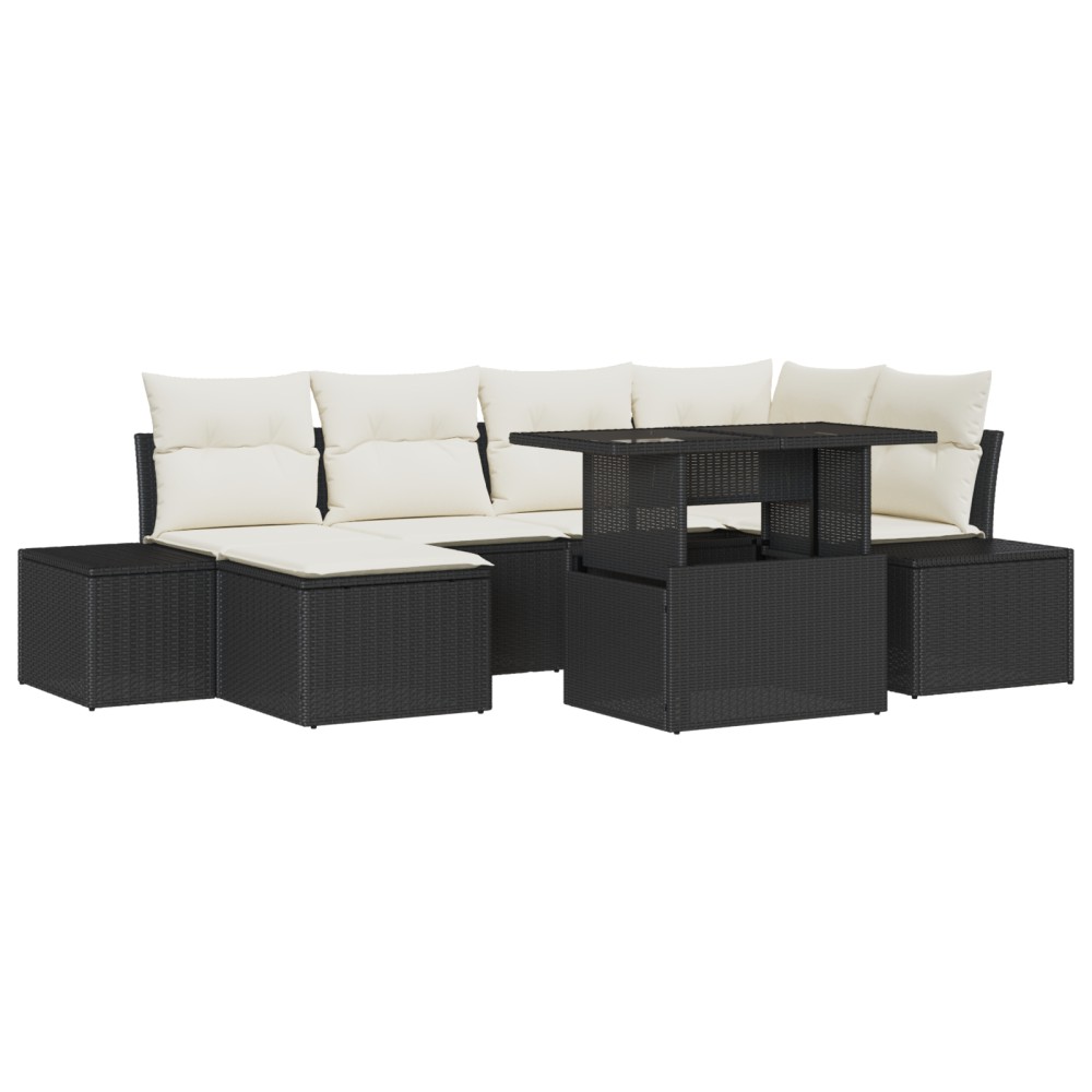 vidaXL Set de canapele pentru grădină cu pernă 7 pcs negru și crem