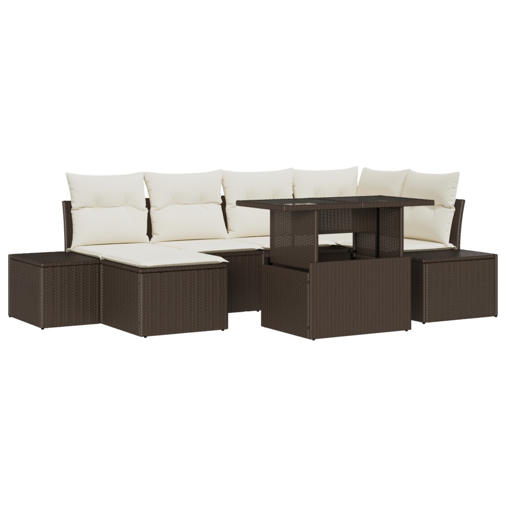vidaXL Set de canapele pentru grădină cu pernă 7 pcs maro și crem