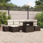 vidaXL Set de canapele pentru grădină cu pernă 7 pcs maro și crem vidaXL Set de canapele pentru grădină cu pernă 7 pcs maro și crem