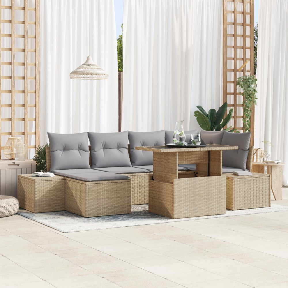 vidaXL Set de canapele pentru grădină 7 pcs bej și gri deschis
