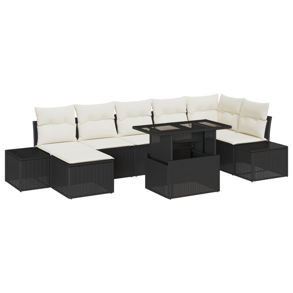 vidaXL Set de canapele pentru grădină cu pernă 8 pcs negru și crem