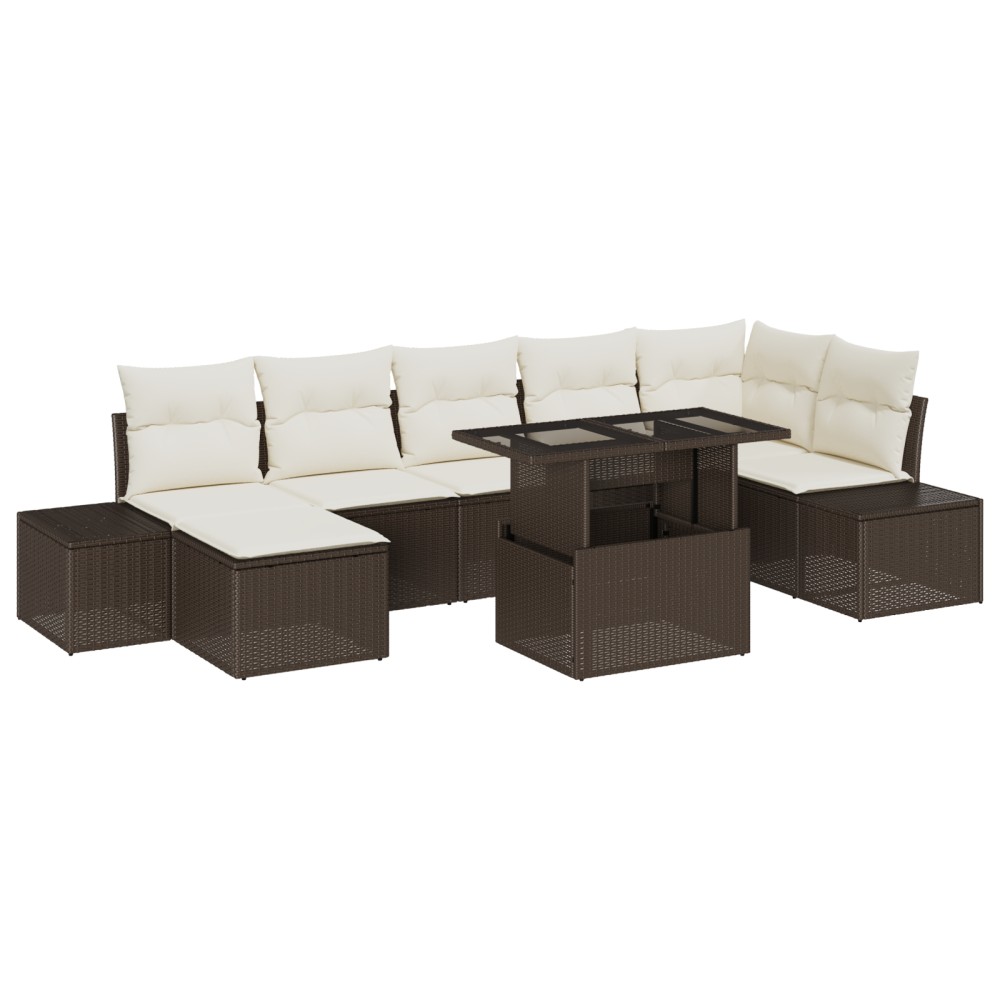 vidaXL Set de canapele pentru grădină cu pernă 8 pcs maro și crem