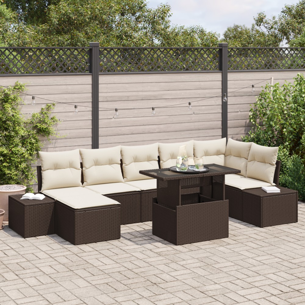 vidaXL Set de canapele pentru grădină cu pernă 8 pcs maro și crem