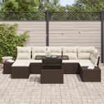 vidaXL Set de canapele pentru grădină cu pernă 8 pcs maro și crem