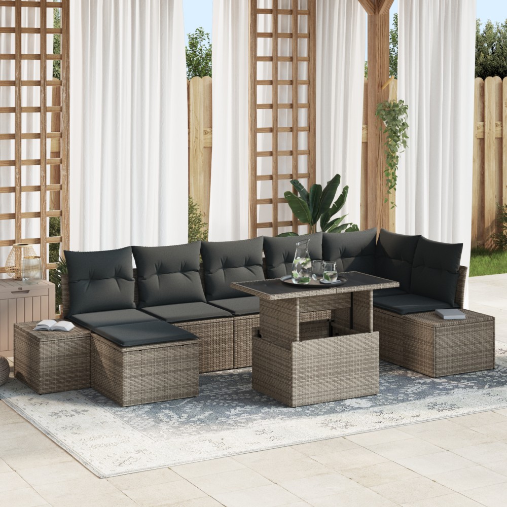vidaXL Set de canapele pentru grădină cu pernă 8 pcs Gri