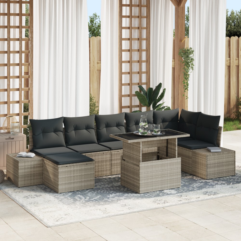 vidaXL Set de canapele pentru grădină cu pernă 8 pcs Gri deschis