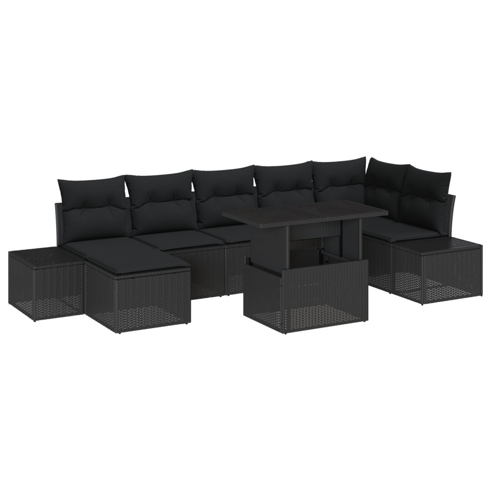 vidaXL Set de canapele pentru grădină cu pernă 8 pcs Negru