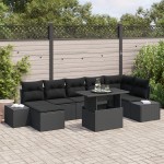 vidaXL Set de canapele pentru grădină cu pernă 8 pcs Negru