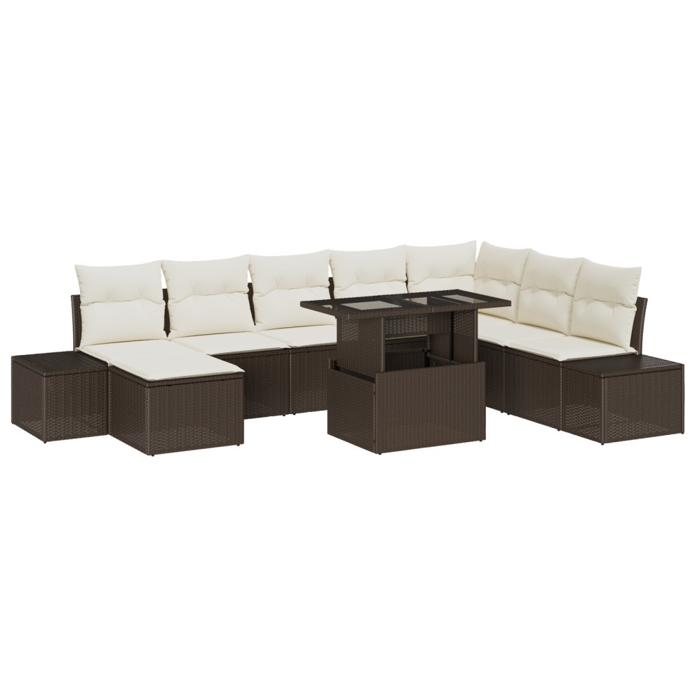 vidaXL Set de canapele pentru grădină cu pernă 9 pcs maro și crem
