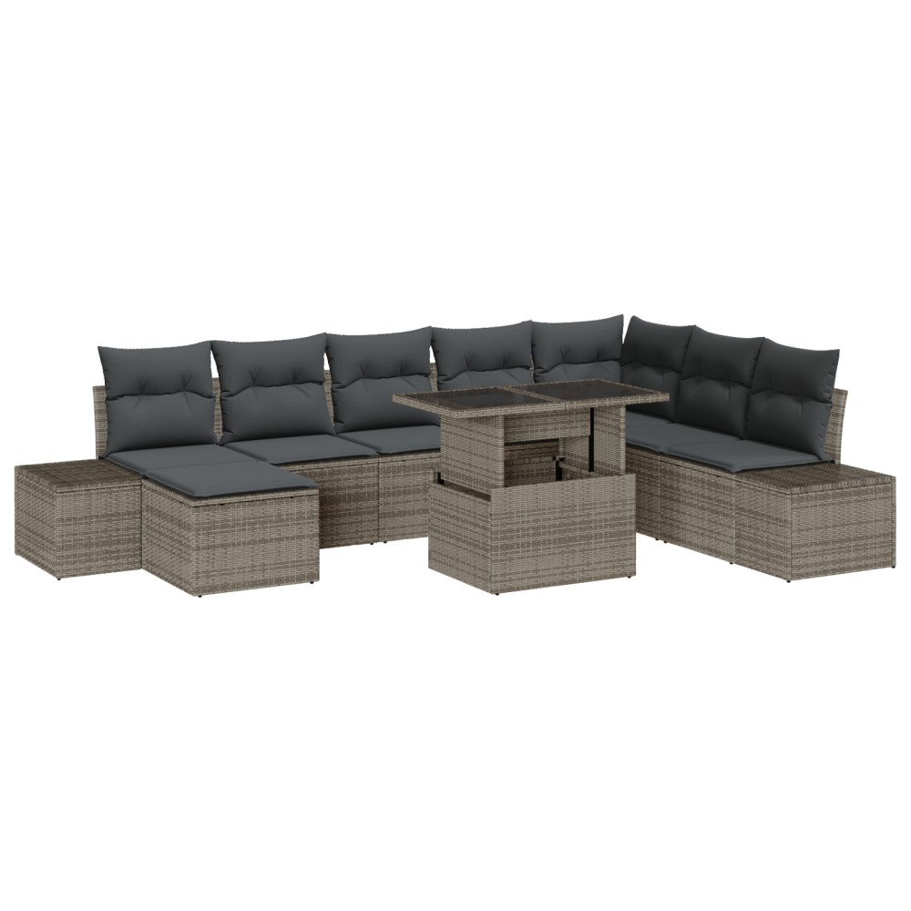 vidaXL Set de canapele pentru grădină cu pernă 9 pcs Gri