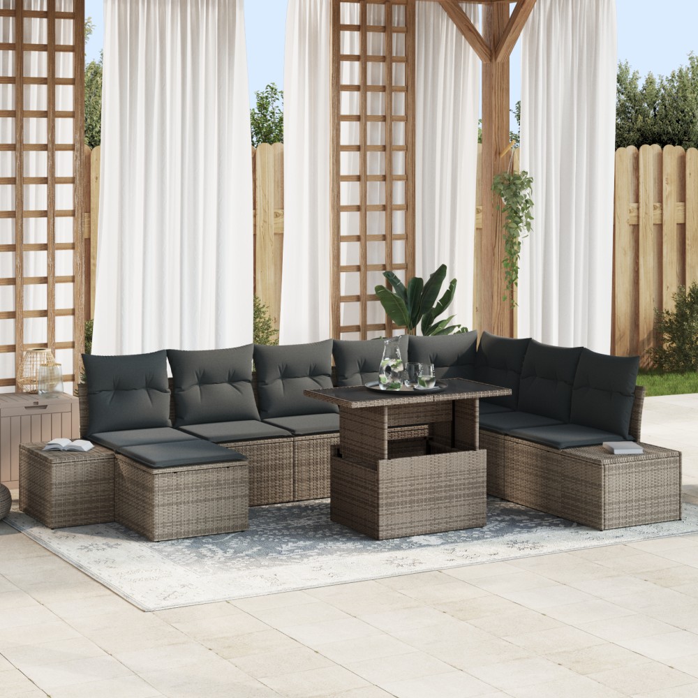 vidaXL Set de canapele pentru grădină cu pernă 9 pcs Gri