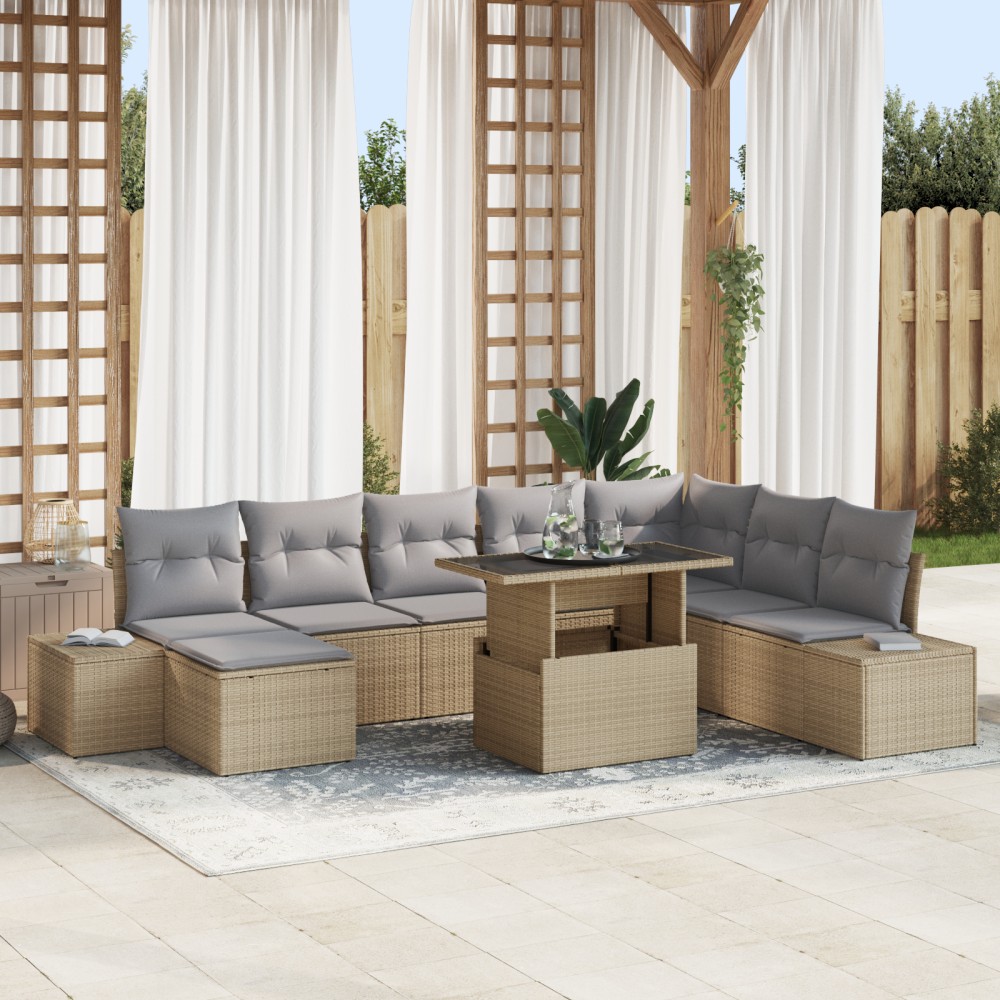 vidaXL Set de canapele pentru grădină 9 pcs bej și gri deschis