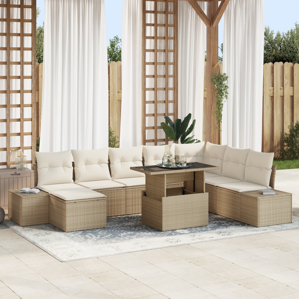 vidaXL Set de canapele pentru grădină cu pernă 9 pcs bej și crem