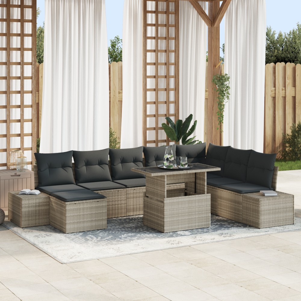 vidaXL Set de canapele pentru grădină cu pernă 9 pcs Gri deschis
