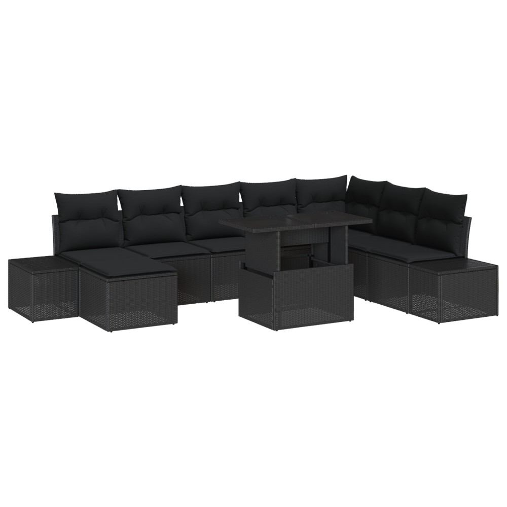 vidaXL Set de canapele pentru grădină cu pernă 9 pcs Negru