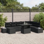 vidaXL Set de canapele pentru grădină cu pernă 9 pcs Negru