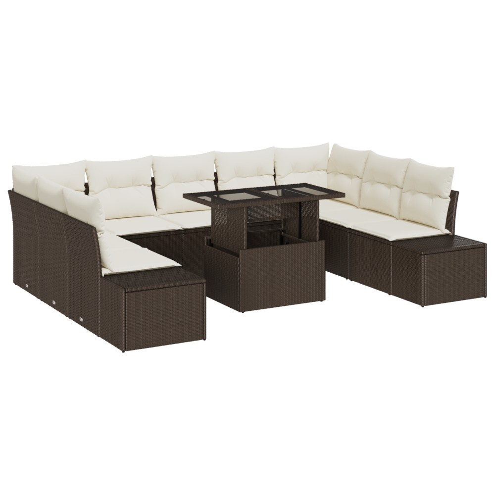 vidaXL Set de canapele pentru grădină cu pernă 10 pcs maro și crem