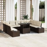 vidaXL Set de canapele pentru grădină cu pernă 10 pcs maro și crem