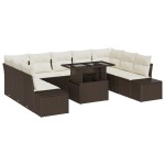 vidaXL Set de canapele pentru grădină cu pernă 10 pcs maro și crem