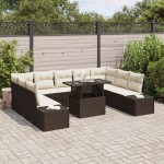 vidaXL Set de canapele pentru grădină cu pernă 10 pcs maro și crem
