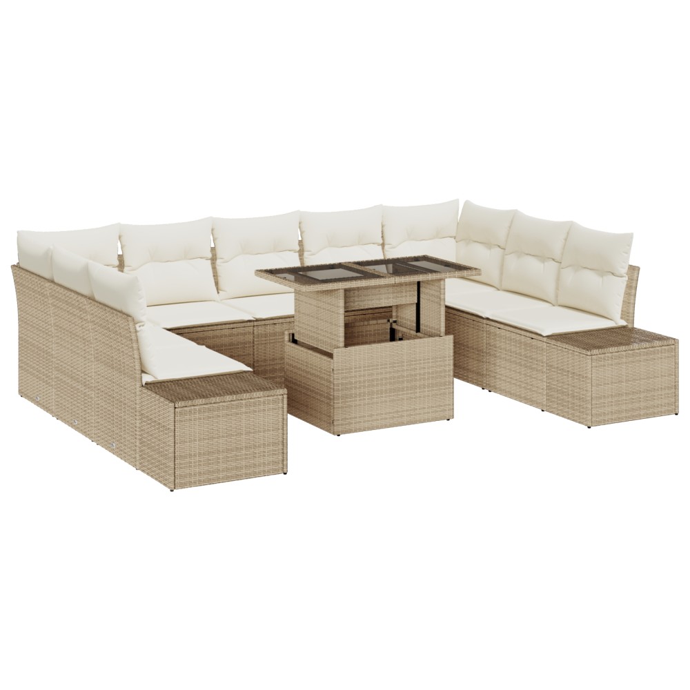 vidaXL Set de canapele pentru grădină cu pernă 10 pcs bej și crem