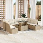 vidaXL Set de canapele pentru grădină cu pernă 10 pcs bej și crem